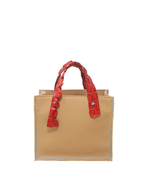 Canvas bag with red crocodile handles Laboratorio Capri | GRETABABYCAMELROSSO